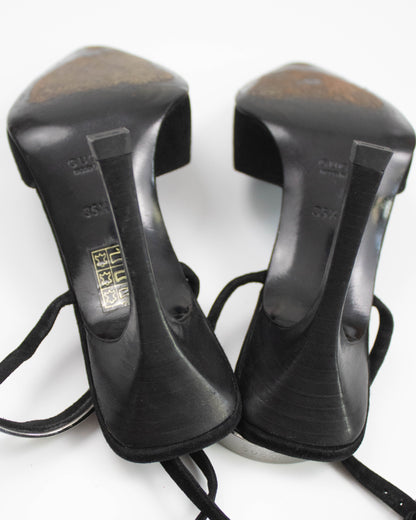 Vintage Gucci by Tom Ford Black Suede Pumps Logo Plate Detail / 35.5 (US 5.5)