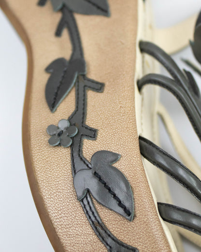 Vintage S/S 1997 Prada Gray Floral Vine Leaf Applique Runway Wedge Sandals / 38 (US 8)