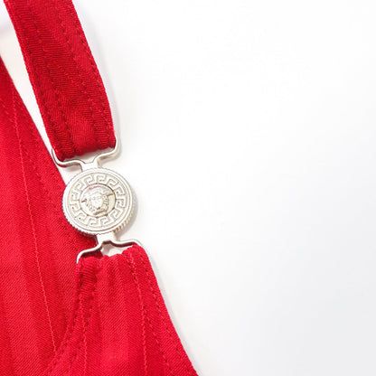 Vintage 1995 Versace Jeans Couture Scalloped Neckline Dress Medusa Head Straps / XS-S