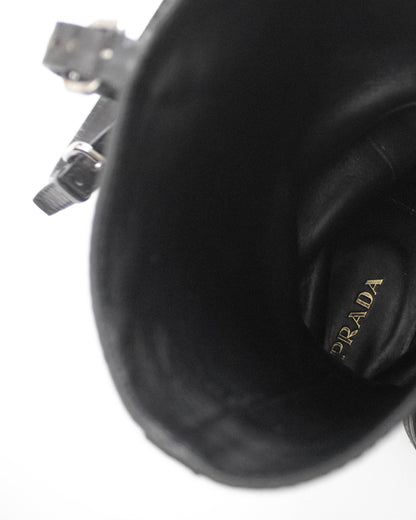 Vintage F/W 2009 Prada Runway Black Leather Garter Strap Boots / 39 (US 9)