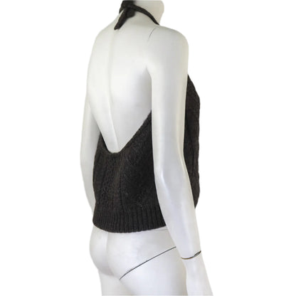 Vintage S/S 2002 Prada Wool Alpaca Chunky Knit Halterneck Runway Top / IT 42 (S-M)
