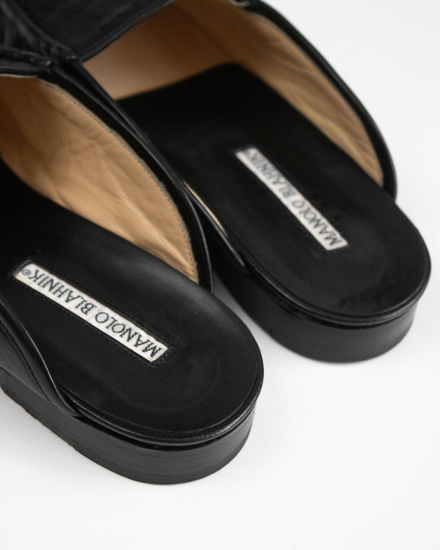 Vintage Manolo Blahnik Black Leather Loafer Mule Flat Shoes / 35.5 (US 5.5)