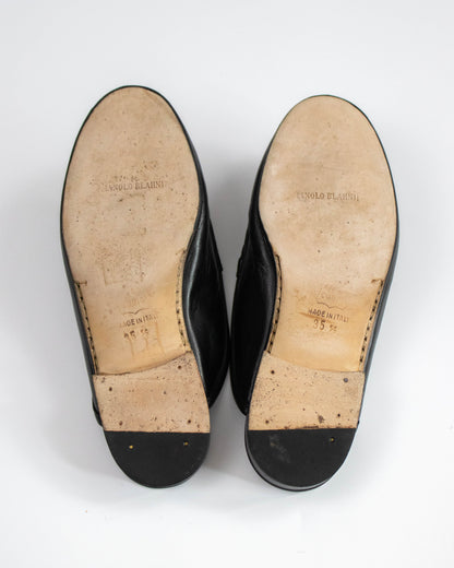 Vintage Manolo Blahnik Black Leather Loafer Mule Flat Shoes / 35.5 (US 5.5)