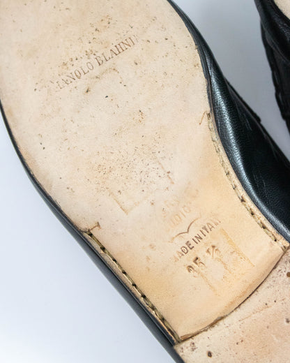Vintage Manolo Blahnik Black Leather Loafer Mule Flat Shoes / 35.5 (US 5.5)