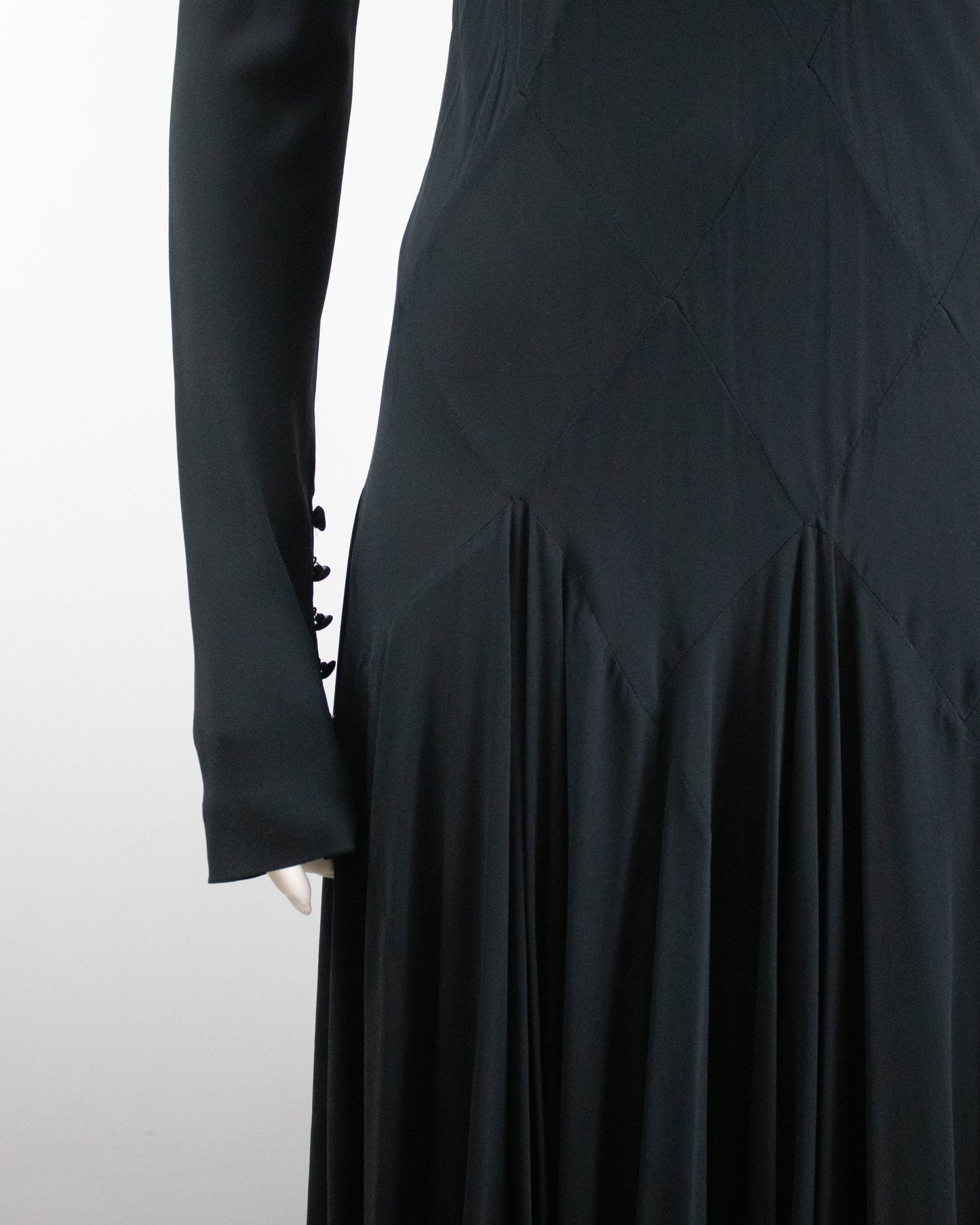 Vintage F/W 2002 Calvin Klein Collection Runway Black Silk Maxi Gown Dress / 8 (S-M)