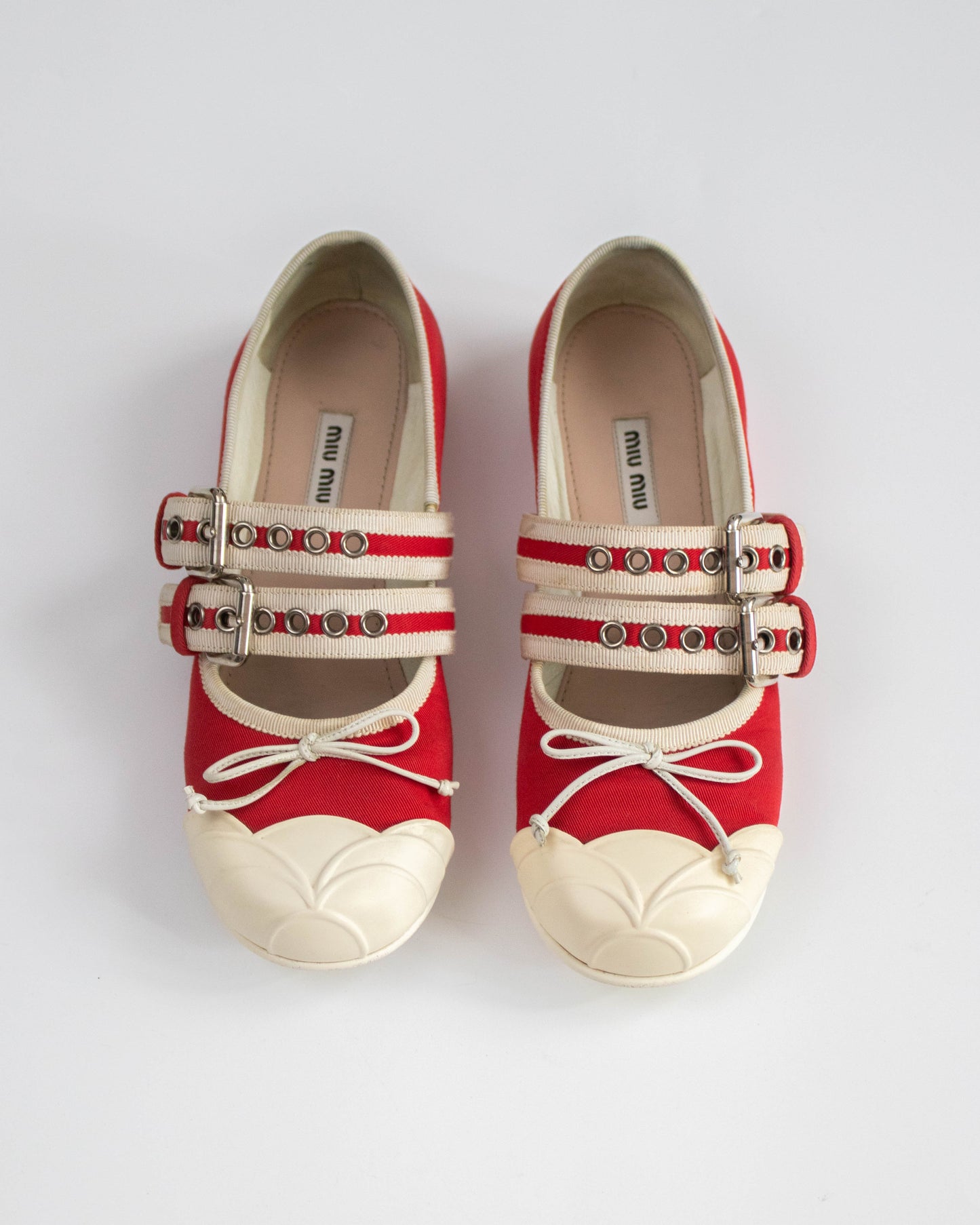 Miu Miu S/S 2016 Red White Mary Jane Ballet Flats / 36 (US 6)