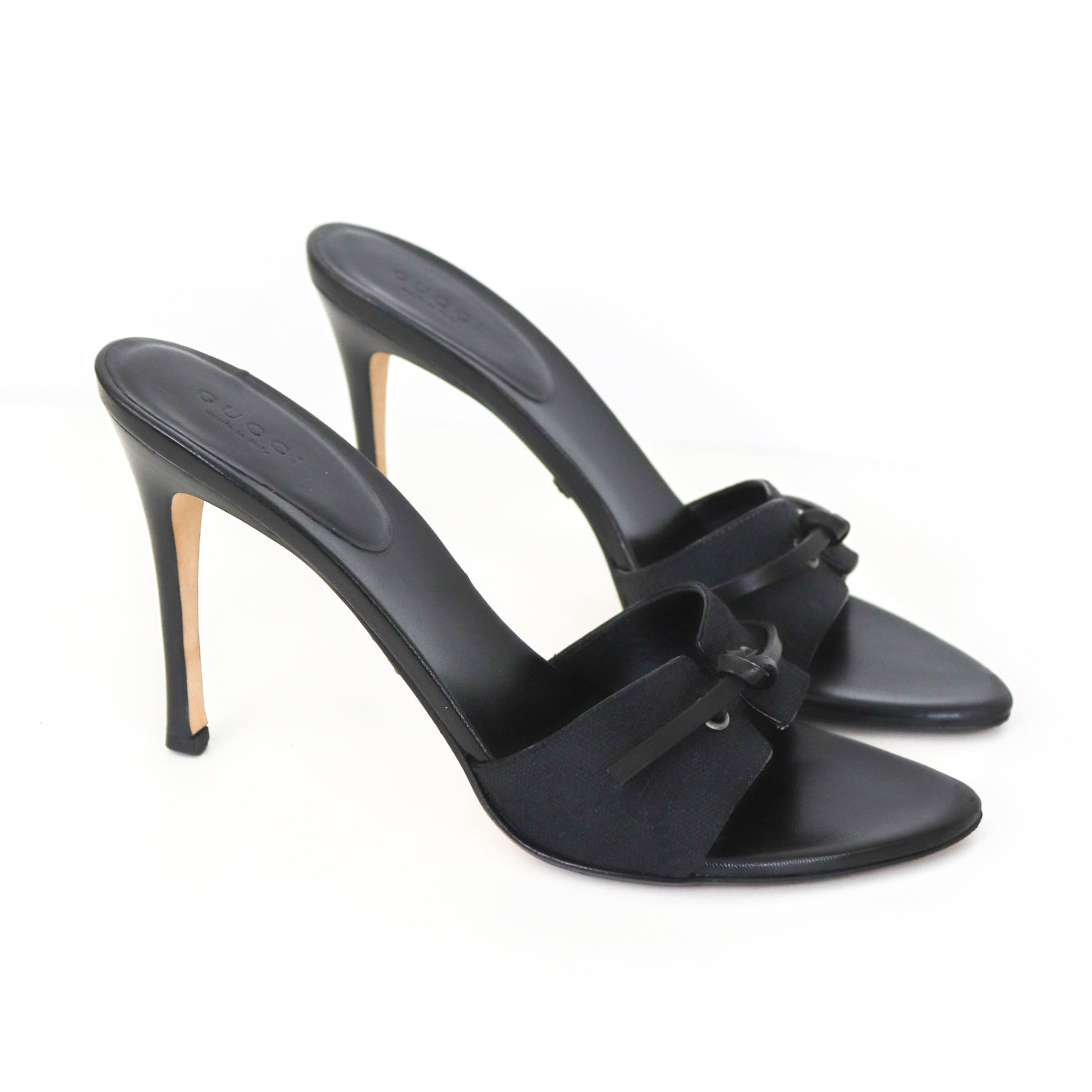 Vintage Gucci GG Monogram Canvas Mules Bow Detail Heels / 37.5 (US 7.5)
