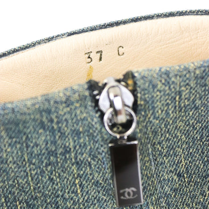 Vintage F/W 2000 Chanel Distressed Denim Leather Boots Runway Heels / 37 (US 7)