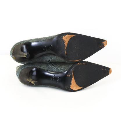 Vintage F/W 2000 Chanel Distressed Denim Leather Boots Runway Heels / 37 (US 7)