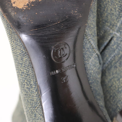 Vintage F/W 2000 Chanel Distressed Denim Leather Boots Runway Heels / 37 (US 7)