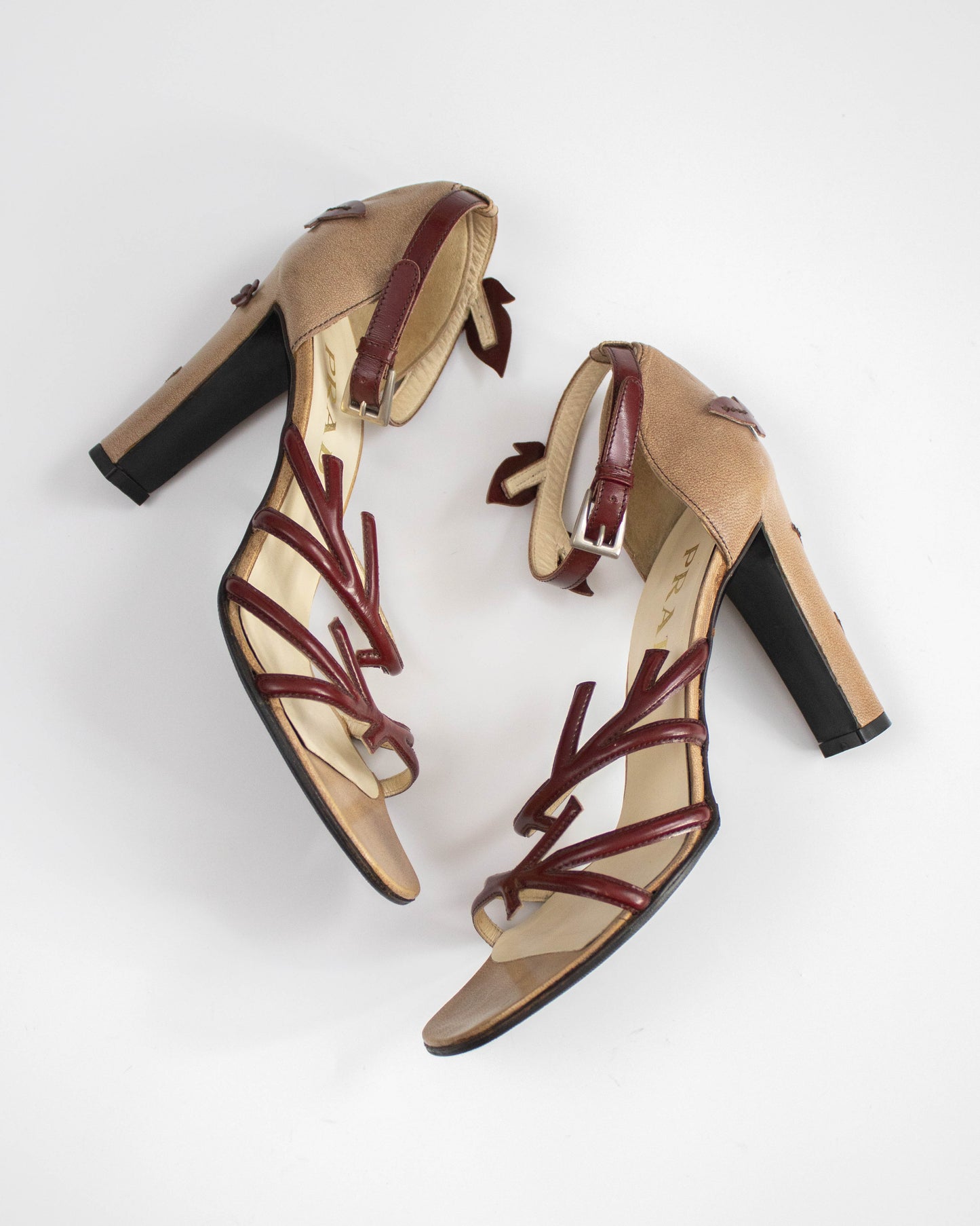 Vintage S/S 1997 Prada Vine Leaf Floral Applique Runway Heels / 36 (US 6)