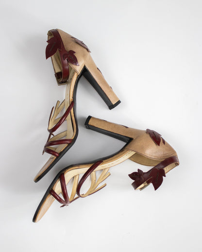 Vintage S/S 1997 Prada Vine Leaf Floral Applique Runway Heels / 36 (US 6)