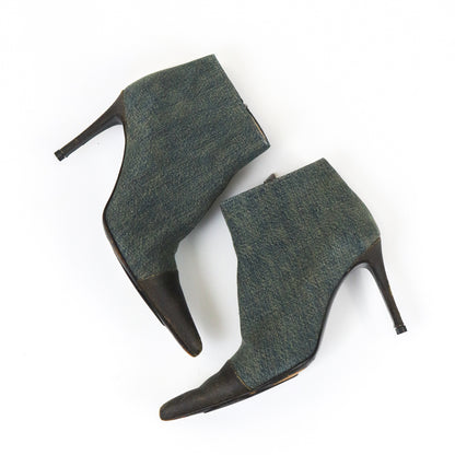Vintage F/W 2000 Chanel Distressed Denim Leather Boots Runway Heels / 37 (US 7)