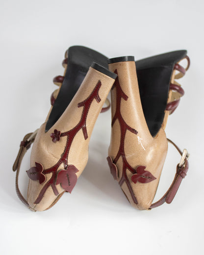 Vintage S/S 1997 Prada Vine Leaf Floral Applique Runway Heels / 36 (US 6)
