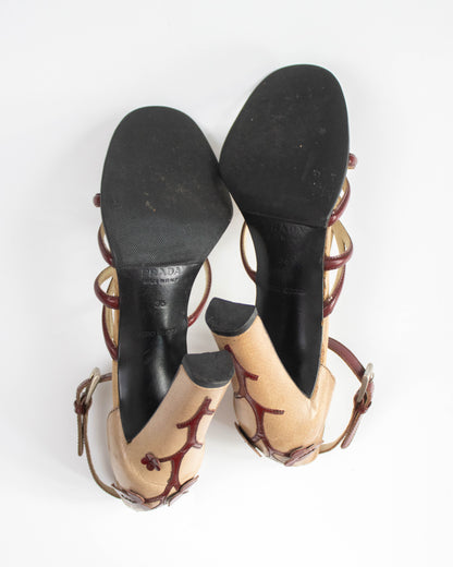 Vintage S/S 1997 Prada Vine Leaf Floral Applique Runway Heels / 36 (US 6)