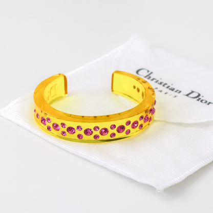 Vintage Christian Dior Galliano Era Yellow Lucite Pink Swarovski Crystal Bracelet As seen in Sex And The City