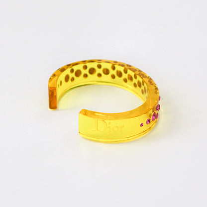 Vintage Christian Dior Galliano Era Yellow Lucite Pink Swarovski Crystal Bracelet As seen in Sex And The City