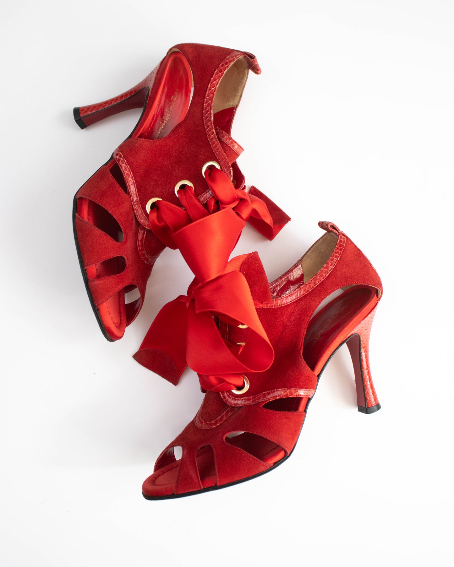 Vintage S/S 2006 Dolce&Gabbana Red Satin Ribbon Heels / 37 (US 7)