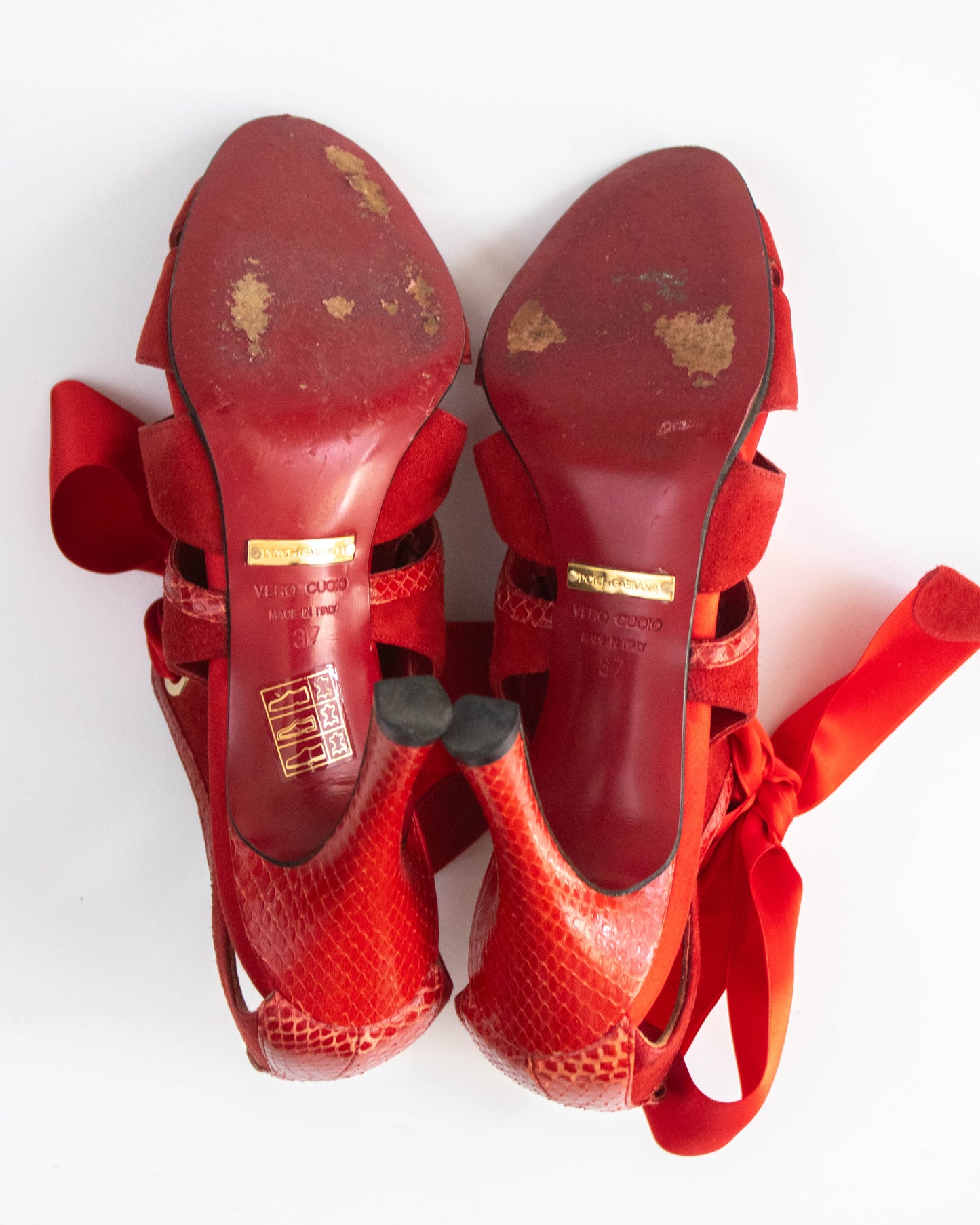 Vintage S/S 2006 Dolce&Gabbana Red Satin Ribbon Heels / 37 (US 7)