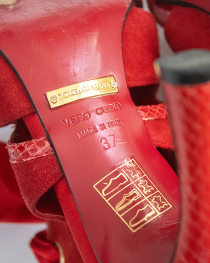 Vintage S/S 2006 Dolce&Gabbana Red Satin Ribbon Heels / 37 (US 7)