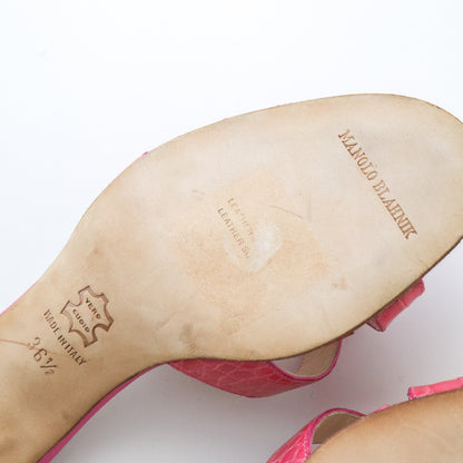 Vintage Manolo Blahnik Callamu Pink Croc Kitten Heel Mules / 36.5 (US 6.5)