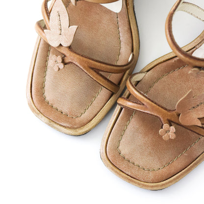 Vintage S/S 1997 Prada Leather Wedge Heels Floral Vine Leaf Applique Mules / 35.5-36 (US 5.5-6)