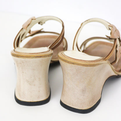 Vintage S/S 1997 Prada Leather Wedge Heels Floral Vine Leaf Applique Mules / 35.5-36 (US 5.5-6)