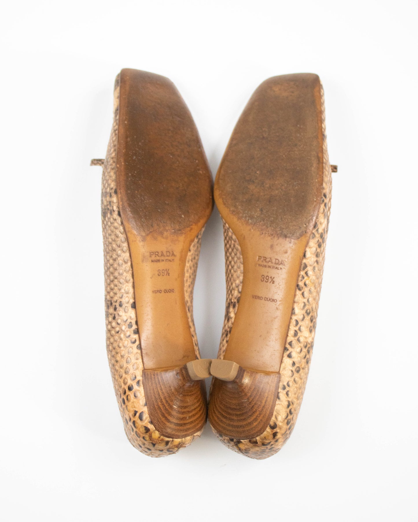 Vintage Prada Python Print Kitten Heel Bow Detail Loafers / 39.5 (US 9.5)