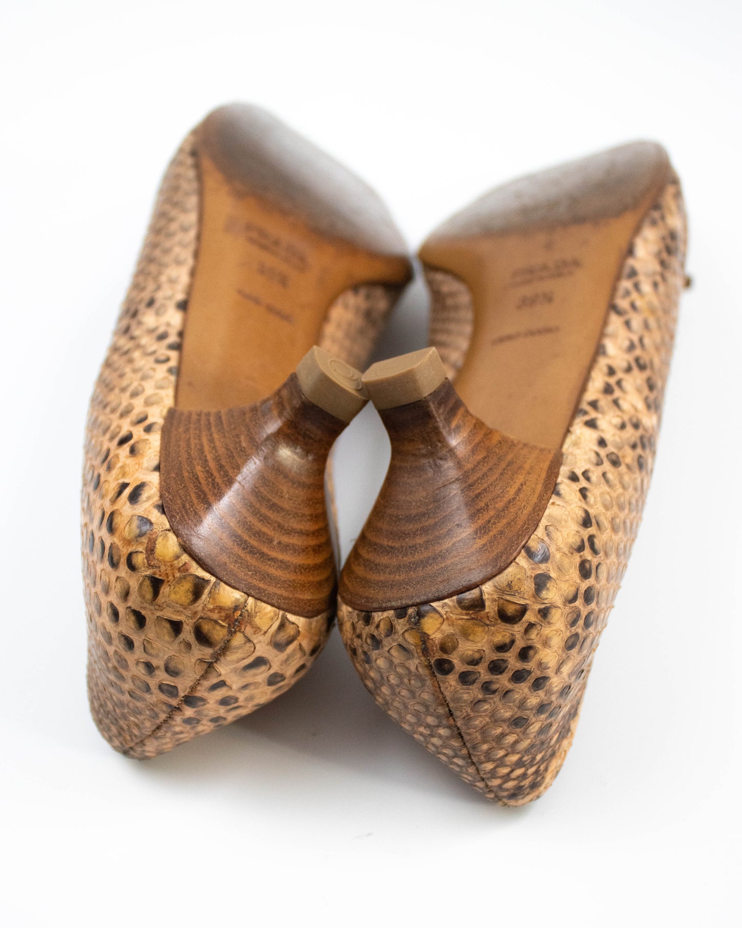 Vintage Prada Python Print Kitten Heel Bow Detail Loafers / 39.5 (US 9.5)