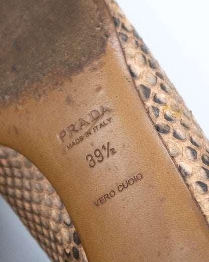 Vintage Prada Python Print Kitten Heel Bow Detail Loafers / 39.5 (US 9.5)
