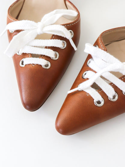 Vintage Manolo Blahnik Sneaker Mules Shoelaces Detail Kitten Heels / 36.5 (US 6.5)