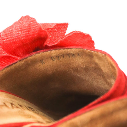 Vintage S/S 2010 Chanel Red Suede Wooden Clogs Large Poppy Flower Heels / 37 (US 7)