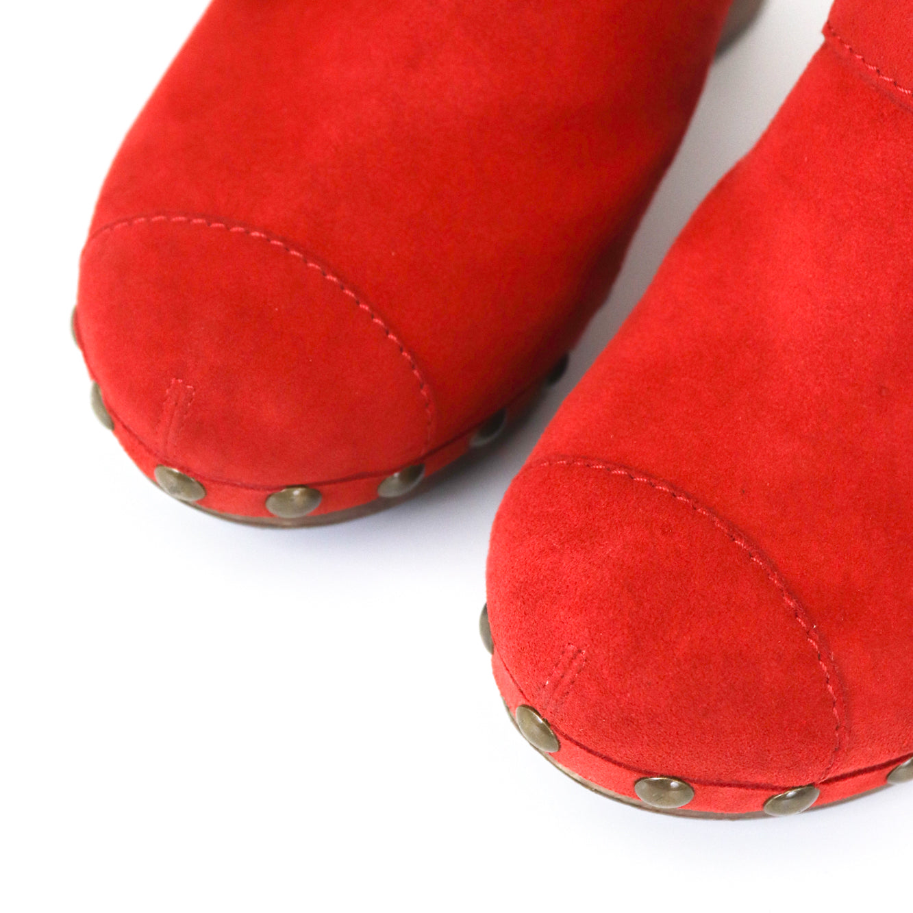 Vintage S/S 2010 Chanel Red Suede Wooden Clogs Large Poppy Flower Heels / 37 (US 7)