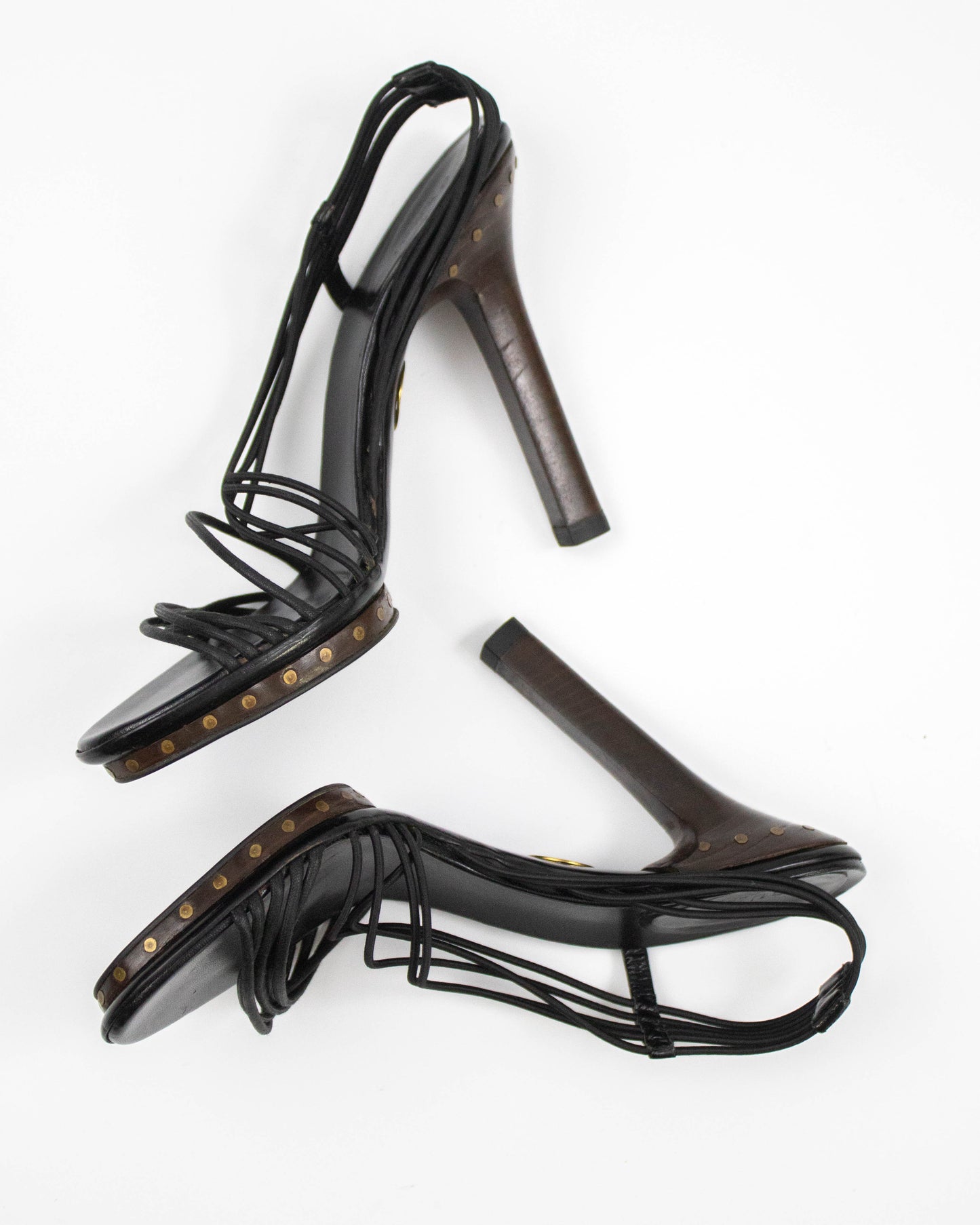 Vintage F/W 2003 Gucci by Tom Ford Black Leather Strappy Sandals / 38 (US 8)