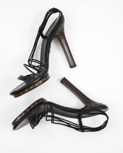 Vintage F/W 2003 Gucci by Tom Ford Black Leather Strappy Sandals / 38 (US 8)