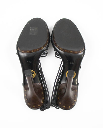 Vintage F/W 2003 Gucci by Tom Ford Black Leather Strappy Sandals / 38 (US 8)