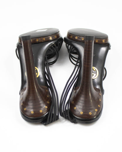 Vintage F/W 2003 Gucci by Tom Ford Black Leather Strappy Sandals / 38 (US 8)