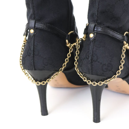 Vintage Gucci by Tom Ford Canvas Monogram Boots Horsebit Chain Heels / 36 (US 6)