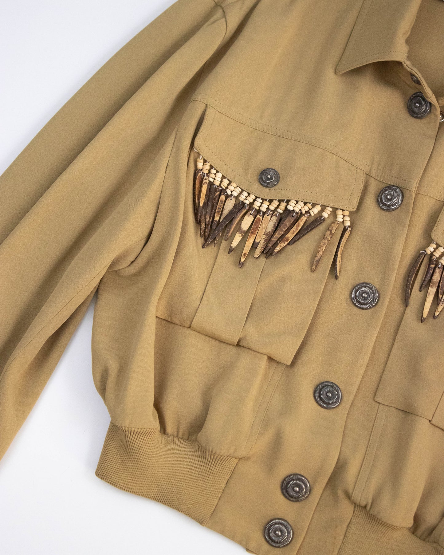 Vintage S/S 1989 Rifat Ozbek Coconut Shell Fringe Jacket / IT 40 (XS-S)