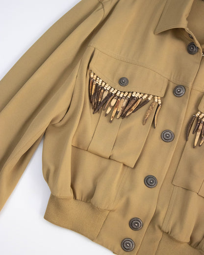 Vintage S/S 1989 Rifat Ozbek Coconut Shell Fringe Jacket / IT 40 (XS-S)
