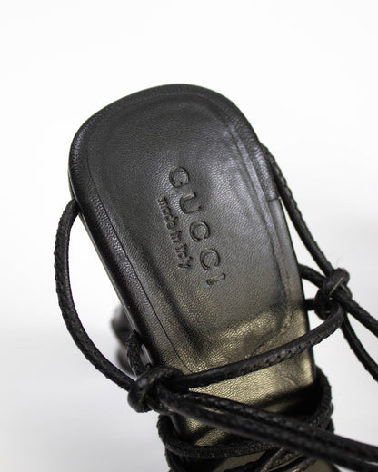 Vintage S/S 2002 Gucci by Tom Ford Black Ankle Wrap Bamboo Heels / 36 (US 6)