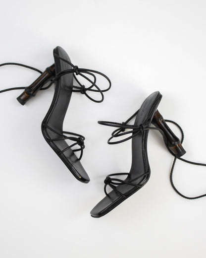 Vintage S/S 2002 Gucci by Tom Ford Black Ankle Wrap Bamboo Heels / 36 (US 6)