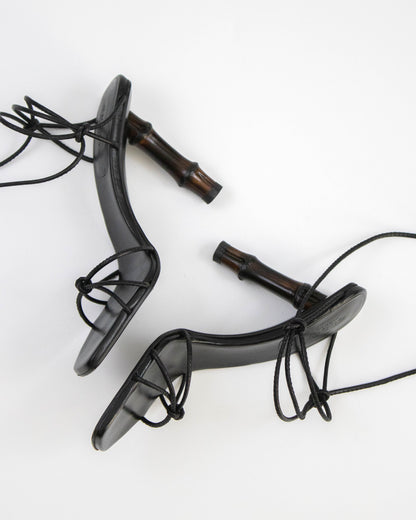 Vintage S/S 2002 Gucci by Tom Ford Black Ankle Wrap Bamboo Heels / 36 (US 6)