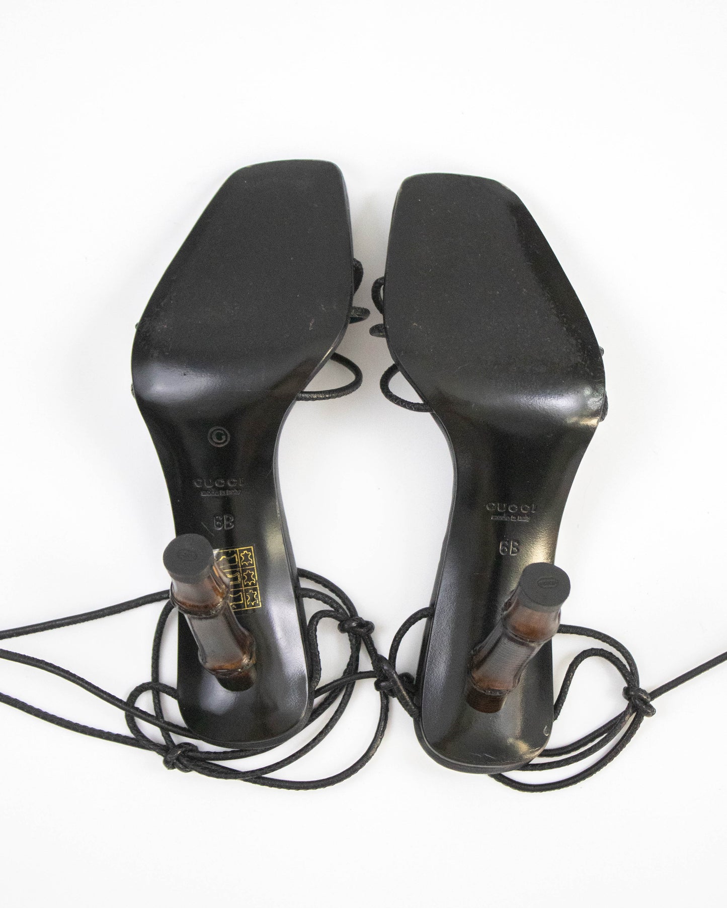 Vintage S/S 2002 Gucci by Tom Ford Black Ankle Wrap Bamboo Heels / 36 (US 6)