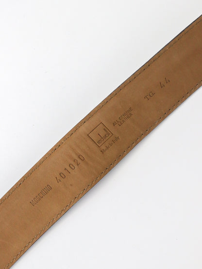 Vintage 1990s Moschino Redwall Brown Leather Belt Gold Letters Sign / IT 44 (M)