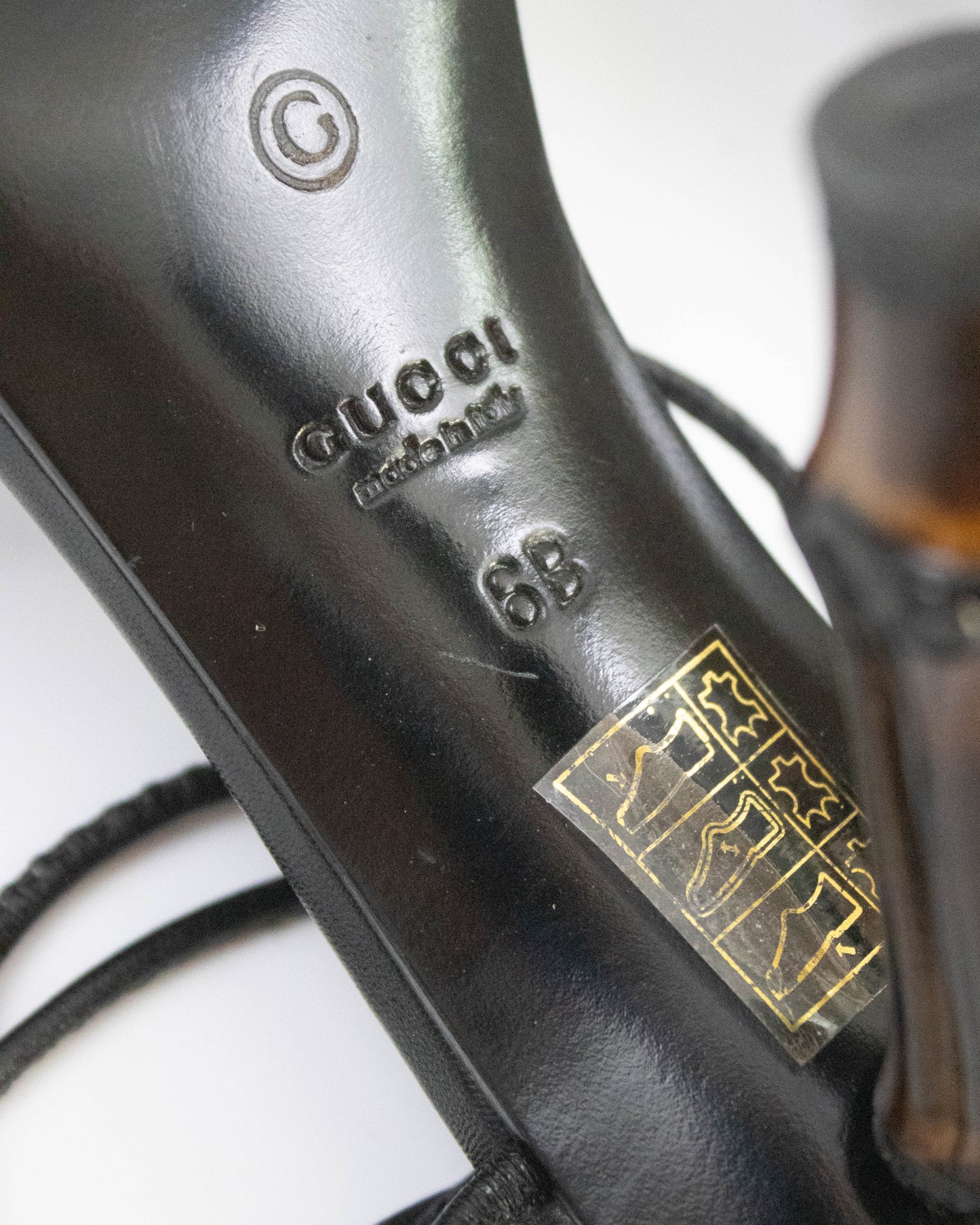 Vintage S/S 2002 Gucci by Tom Ford Black Ankle Wrap Bamboo Heels / 36 (US 6)