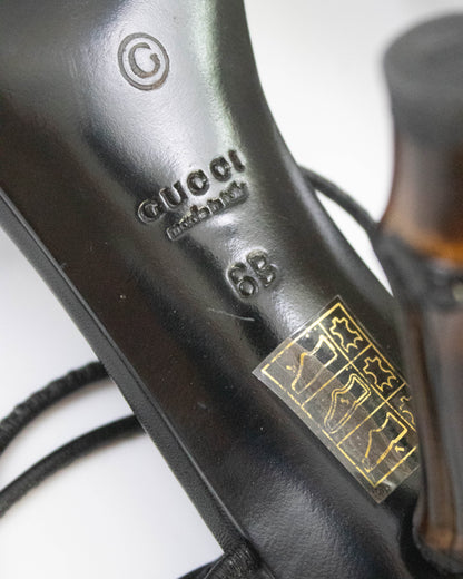 Vintage S/S 2002 Gucci by Tom Ford Black Ankle Wrap Bamboo Heels / 36 (US 6)