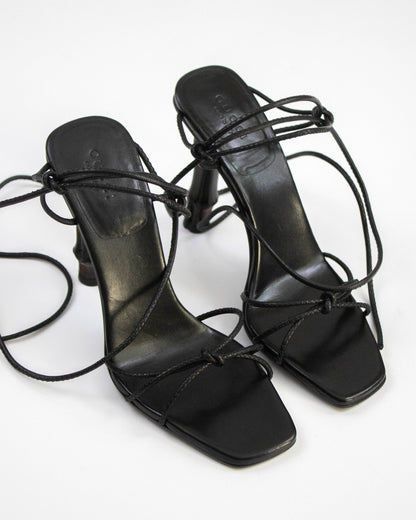 Vintage S/S 2002 Gucci by Tom Ford Black Ankle Wrap Bamboo Heels / 36 (US 6)