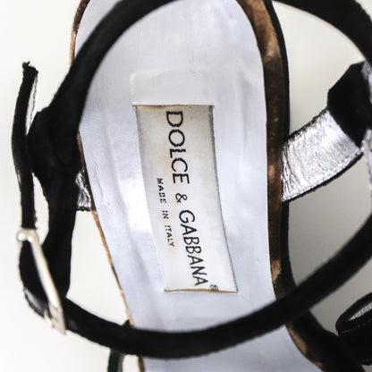 Vintage 1998 Dolce&Gabbana Velvet Wedge Platform Leopard Trim Sandals / 38 (US 8)