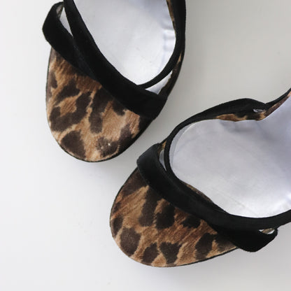 Vintage 1998 Dolce&Gabbana Velvet Wedge Platform Leopard Trim Sandals / 38 (US 8)